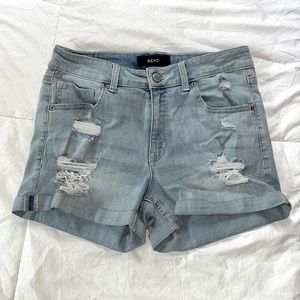 Aero High Rise Midi Denim Jean Shorts Stretch
